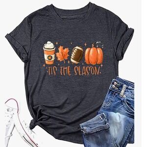 XXL Womens Tis The Season Fall Pumpkin Spice Football Leaf Graphic T Shirt